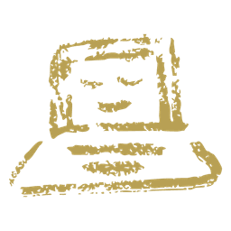 Icône représentant un ordinateur portable souriant pour symboliser la catégorie web. Dessiné à l’encre de Chine selon la charte graphique.